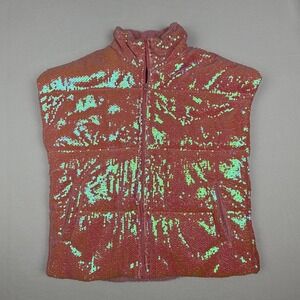 Grace + Emma Pink Iridescent Sequin Puffer Vest Sherpa Lined NWT XL